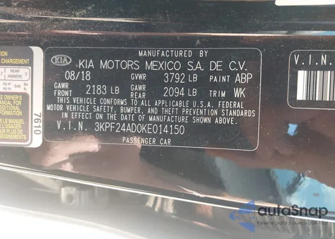 2019 Kia Forte Lxs from USA, damaged, VIN 3KPF24AD0KE014150